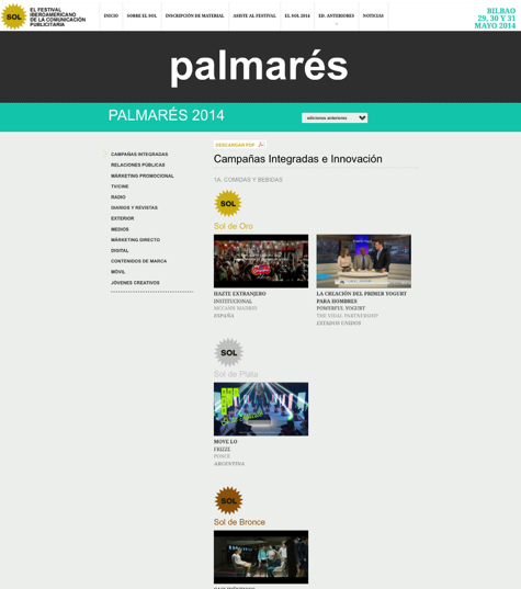 Palmarés 2014 Festival Iberoamericano de la Comunicación Publicitaria 2014